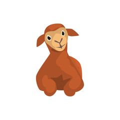Brown lamb lying, cute farm animal front view vector Illustration on a white background