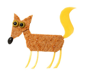 Funny fox made with slices of bread and cheese