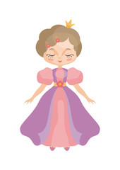 Cute little Princess in the cartoon style. Vector illustration isolated on white background.