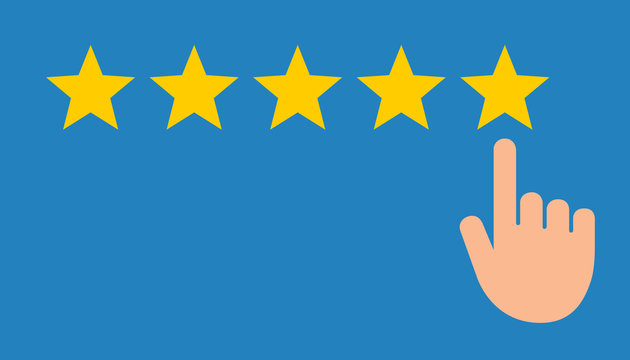 Tap with finger to rate a product 5 stars flat vector design for apps and websites