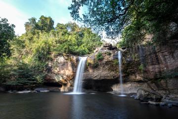 Fototapeta premium Haew Suwat waterfall at Khao Yai National Park Nakhon Ratchasima povince , Landscape Thailand