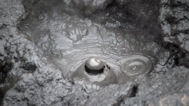 Extremely slow frame rate, close up of mud bubbling in NZ.