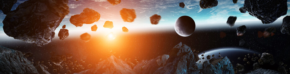 Panorama of distant planet system in space 3D rendering elements of this image furnished by NASA © sdecoret