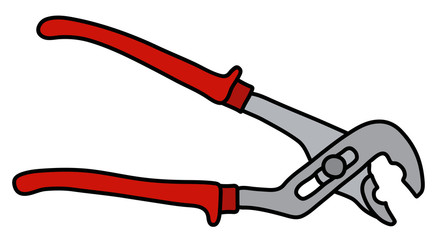 The wrench with red plastic handles