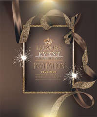 VIP invitation luxury banners with ribbons with circle pattern and luxurious elements. Vector illustration