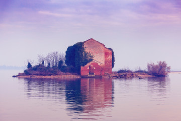 Old abandoned ruined building of Madonna del Monte island