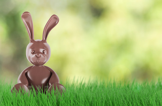 Cute chocolate easter bunny. 3 d render