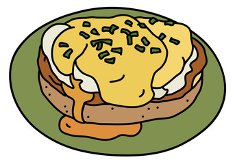 The eggs Benedict on a green saucer