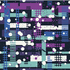 Obraz premium Abstract seamless vector pattern for girls, boys, clothes. Creative background with dots, geometric figures Funny wallpaper for textile and fabric. Fashion style. Colorful bright