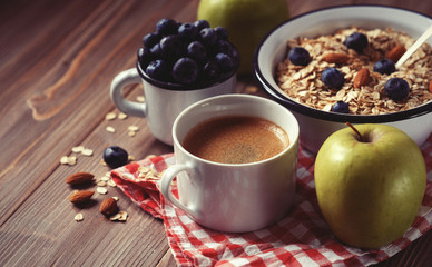 A healthy breakfast is a great start to a new day. Oatmeal porri