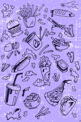Vector background. Food and drink set pattern