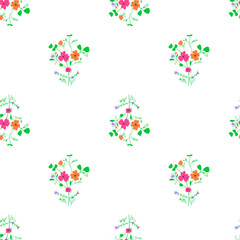 Simple flower bouquet seamless floral pattern on white background