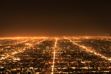Los Angeles traffic. Cityscape panorama at night