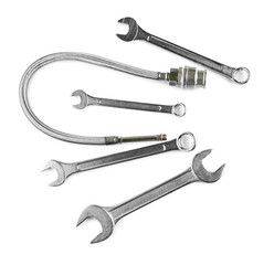 Plumber's items on white background