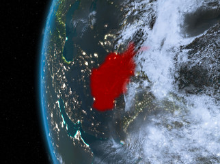 Afghanistan in red at night