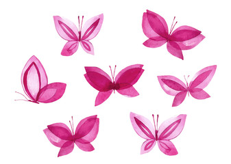 Fototapeta na wymiar Set of illustrations of watercolor butterflies.