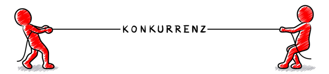 KONKURRENZ – Zwei rote Männchen beim Tauziehen / Schraffierte Vektor-Zeichnung 