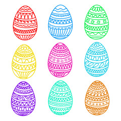 happy easter colorful eggs vector set, hand drawing collection, stock vector illustration, eps 10