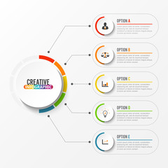 Abstract elements of graph Vector infographic template with label, integrated circles. Business concept with 5 options. For content, diagram, flowchart, steps, parts, timeline.