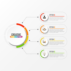 Abstract elements of graph Vector infographic template with label, integrated circles. Business concept with 4 options. For content, diagram, flowchart, steps, parts, timeline.