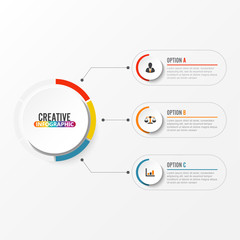Abstract elements of graph Vector infographic template with label, integrated circles. Business concept with 3 options. For content, diagram, flowchart, steps, parts, timeline.