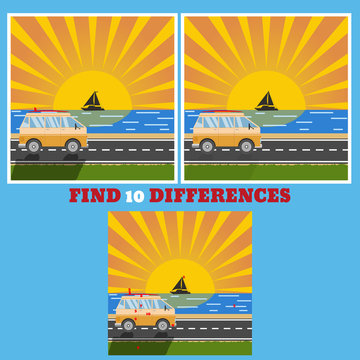 FInd 10 differences bus vector eps design illustration