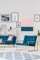 Navy blue living room interior