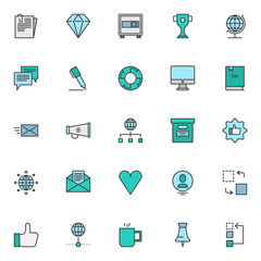 Business elements filled outline icons set, line vector symbol collection, linear colorful pictogram pack. Signs, logo illustration, Set includes icons as document paper clip, diamond, safebox 