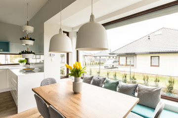Yellow tulips in house interior