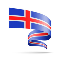 Iceland flag in the form of wave ribbon.