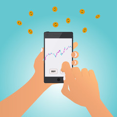 A man investment on the stock market via smart phone.