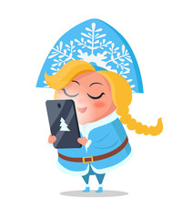 Snow Maiden Taking Order on Digital Tablet Vector