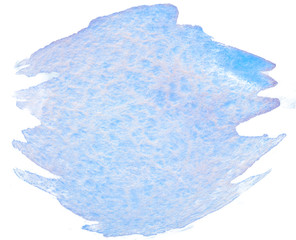Watercolor paper texture blue hand drawn isolated drop on white background. Wet brush painted stain abstract illustration. Design art element for decor, scrapbook, banner, print, card, template