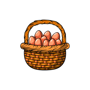 Basket with Easter eggs.  illustration.
