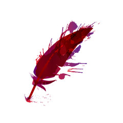 Feather quill pen with grunge colorful splashes