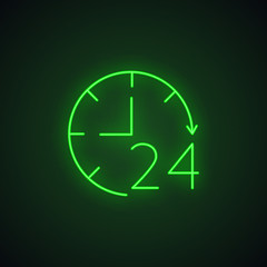 Open around the clock neon light icon
