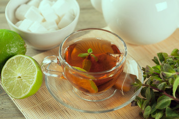 Cup of tea on wooden table
