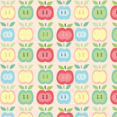 Apple vector pattern pastel colors on a pink background