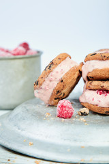 Ice cream sandwiches with strawberry.