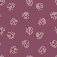 Seamless pattern with tropical leaves in modern violet colors