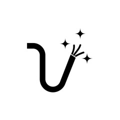 Electric Cable. Wire. Flat Vector Icon. Simple black symbol on white background