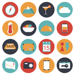 16 travel icon set flat style
