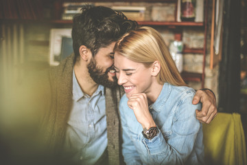 Naklejka premium Smiling couple in hug.