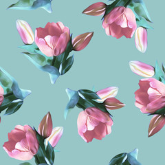 Fototapeta na wymiar Tulips seamless pattern. Artistic background.