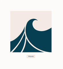 Water Wave Logo abstract design. Cosmetics Surf Sport Logotype concept. Square aqua icon. 