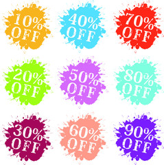 Colorful splash discount label set