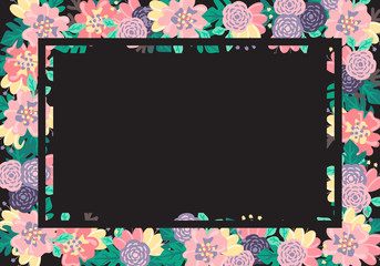 Flower design template,Vintage Flower Background,Horizontal Black Background