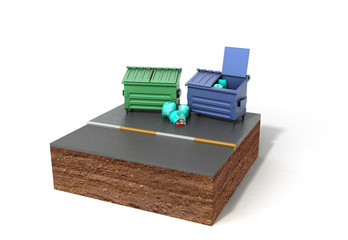 garbage cans on a piece of land 3d render on white
