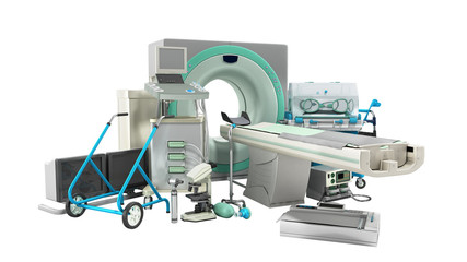 Modern technology in the medical technic 3d render on white no shadow