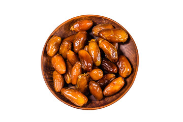 Date fruits isolated on white background. Top view